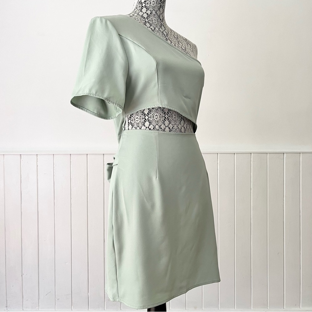 Zara Asymmetric One Sleeve Cutout Tie Back Dress Size M - Picture 4 of 10
